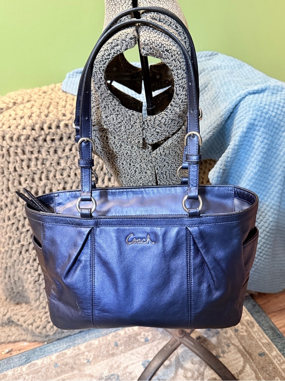Coach Sapphire Blue Metal Tote.